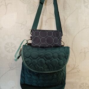 Thirty-One Green Crossbody Bag / Blue Clutch
